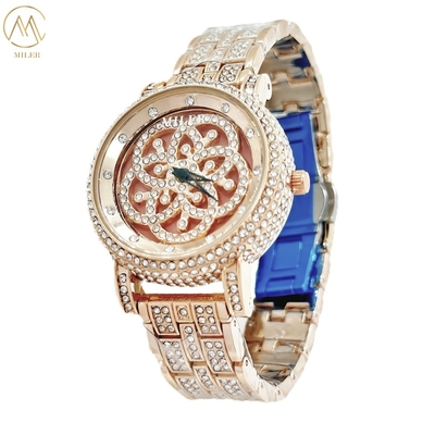 New Internet-Famous "Fortune Turns" Dual Rotating Dial Women's Quartz Diamond Waterproof Wrist Watch