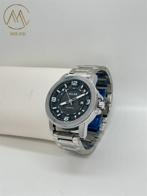Round Case Shape Stainless Steel Strap Watch with Metal Strap Type Water Resistance 30 Meters