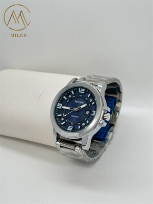 Round Case Shape Stainless Steel Strap Watch with Metal Strap Type Water Resistance 30 Meters
