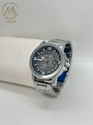Round Case Shape Stainless Steel Strap Watch with Metal Strap Type Water Resistance 30 Meters