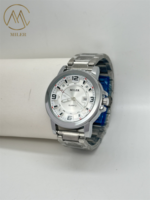 Round Case Shape Stainless Steel Strap Watch with Metal Strap Type Water Resistance 30 Meters