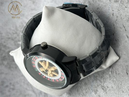 Round Case Shape Stainless Steel Strap Quartz Watch with Black Alloy Bezel
