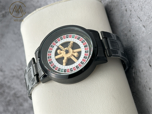 Round Case Shape Stainless Steel Strap Quartz Watch with Black Alloy Bezel