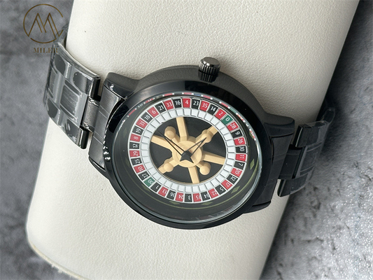 Round Case Shape Stainless Steel Strap Quartz Watch with Black Alloy Bezel