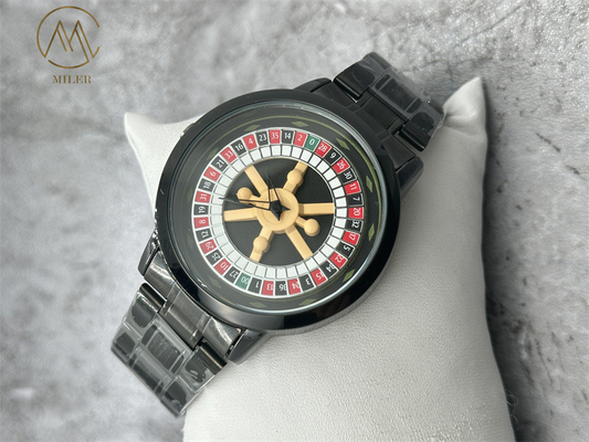 Round Case Shape Stainless Steel Strap Quartz Watch with Black Alloy Bezel
