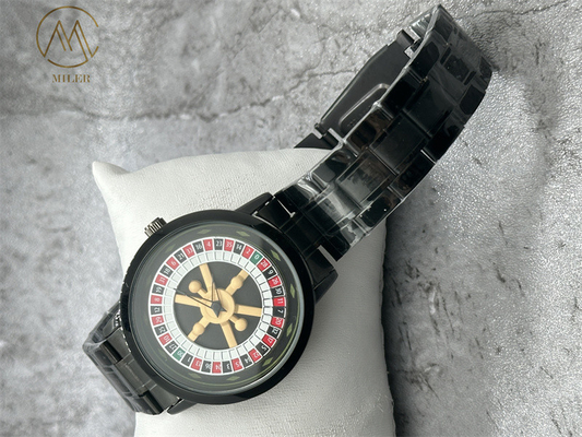 Round Case Shape Stainless Steel Strap Quartz Watch with Black Alloy Bezel