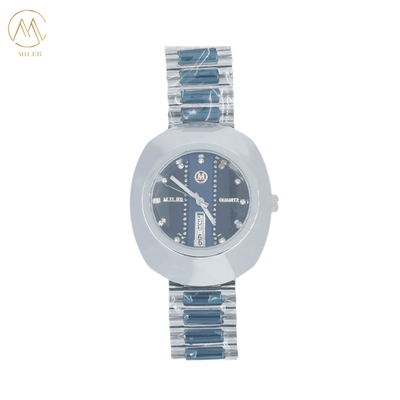 Round Type Quartz Wrist Watch with Steel Silver Bezel for Men
