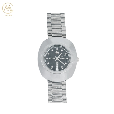 Round Type Quartz Wrist Watch with Steel Silver Bezel for Men