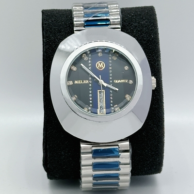 Round Type Quartz Wrist Watch with Steel Silver Bezel for Men