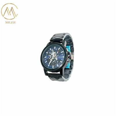 Waterproof Black Bezel Quartz Men watch with 6 Case Colors Option