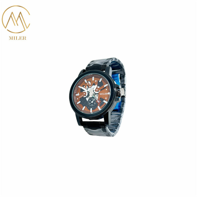 Waterproof Black Bezel Quartz Men watch with 6 Case Colors Option