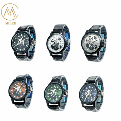 Waterproof Black Bezel Quartz Men watch with 6 Case Colors Option