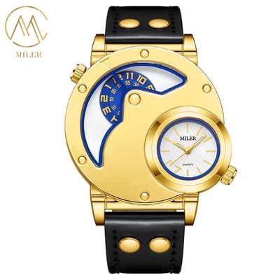 Three Dial Colors Option Men Quartz Wrist Watch with Denim Leather Strap