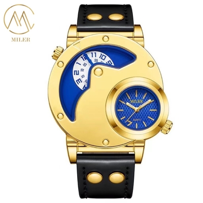 Three Dial Colors Option Men Quartz Wrist Watch with Denim Leather Strap