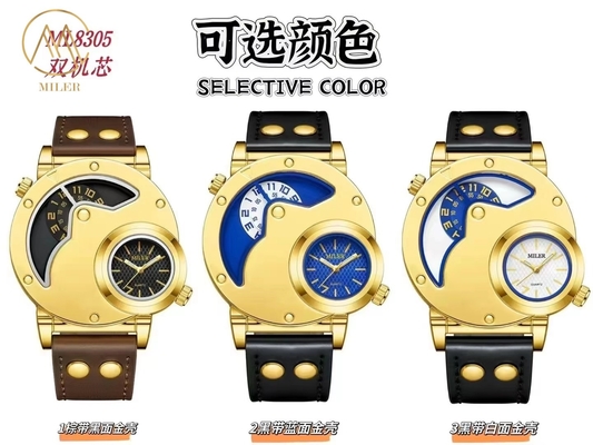 Three Dial Colors Option Men Quartz Wrist Watch with Denim Leather Strap