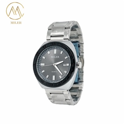 Black Bezel Quartz Wrist Watch Featuring Mineral Dial Window Material Type
