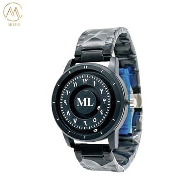 Male Creative Silver Stainless Steel Scrolling Beads Magnetic Quartz Watches for Life Waterproof