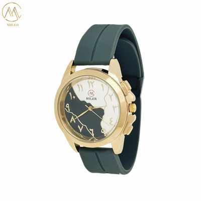 Customizable Stylish Unique Black and White Dial Arabic Watches with Silicone Strap