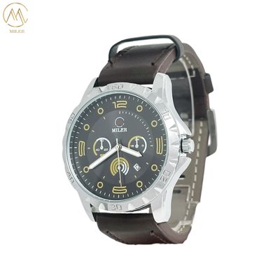 30 Meters Water Resistance Leather Strap Quartz Watch with LOGO Customization