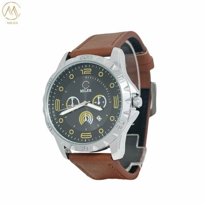 30 Meters Water Resistance Leather Strap Quartz Watch with LOGO Customization