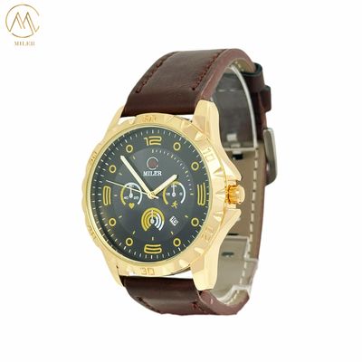 Miler Logo Modern Leather Strap Quartz Watch with Water Resistance 30 Meters and 30 Meters Water Resistance