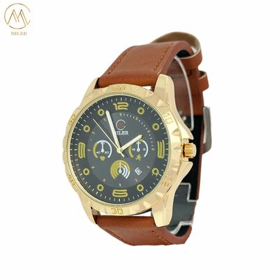 Custom Logo Leather Strap Quartz Watch For Women's And Men In Laser Printing