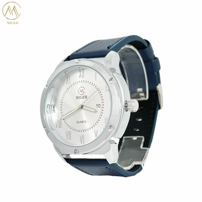 Hot Sell Alloy White Black Metal Quartz Movt Watch With Leather Strap