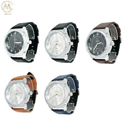 Hot Sell Alloy White Black Metal Quartz Movt Watch With Leather Strap