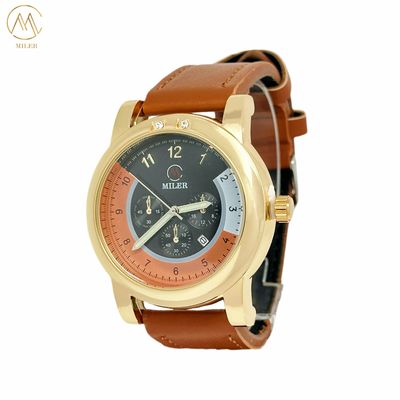 Male / Female Leather Strap Quartz Watch with Analog Display Water Resistant up to 30ATM
