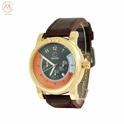 Male / Female Leather Strap Quartz Watch with Analog Display Water Resistant up to 30ATM