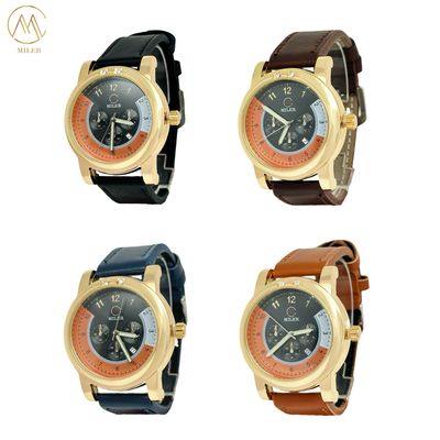 Male / Female Leather Strap Quartz Watch with Analog Display Water Resistant up to 30ATM