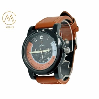 Analog Display Type Leather Strap Quartz Watch with Customized Logo