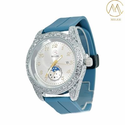 Silver and Black Bezel New Design Quartz MovementSilicon Strap Watch for Adult