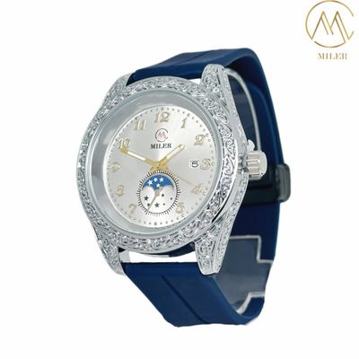 Silver and Black Bezel New Design Quartz MovementSilicon Strap Watch for Adult