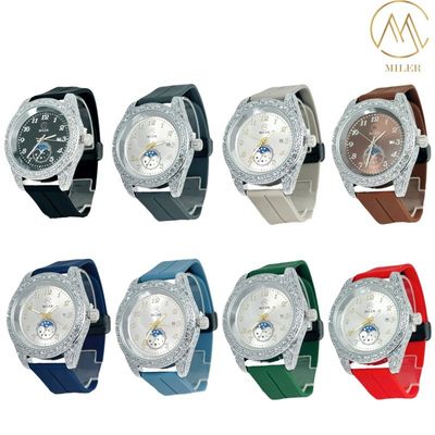 Silver and Black Bezel New Design Quartz MovementSilicon Strap Watch for Adult