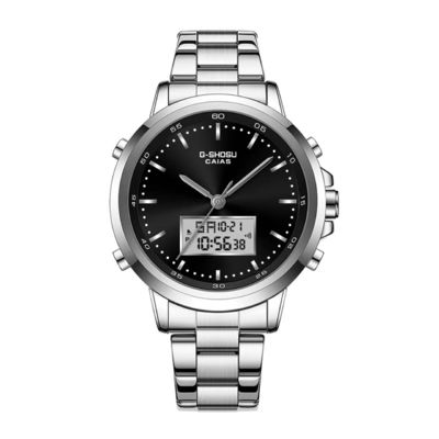 Factory Direct Sale Amazon Best-Selling Model Two zone Clock Stainless Steel Strap Analog Digital Wristwatch