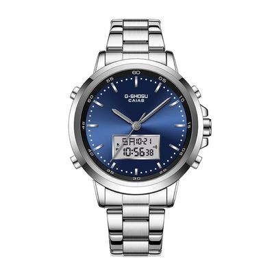 Factory Direct Sale Amazon Best-Selling Model Two zone Clock Stainless Steel Strap Analog Digital Wristwatch