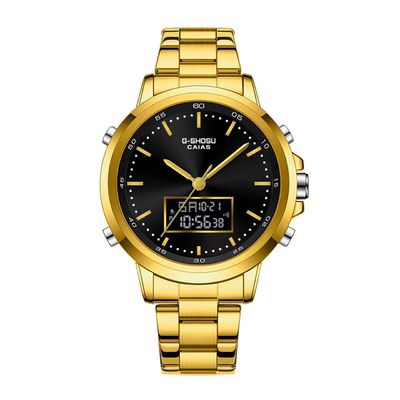 Factory Direct Sale Amazon Best-Selling Model Two zone Clock Stainless Steel Strap Analog Digital Wristwatch