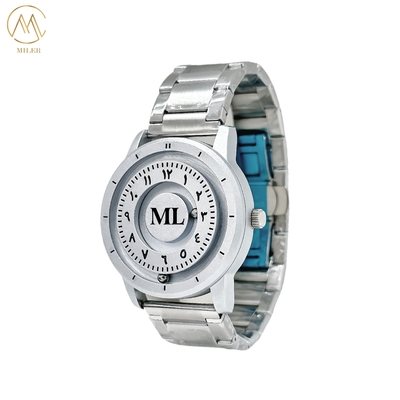 Male Creative Silver Stainless Steel Scrolling Beads Magnetic Quartz Watches for Life Waterproof